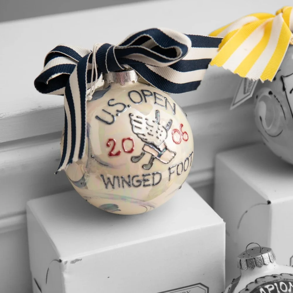 Hand Painted Pottery Ornaments Set 6 US Open PGA Golf Collectible